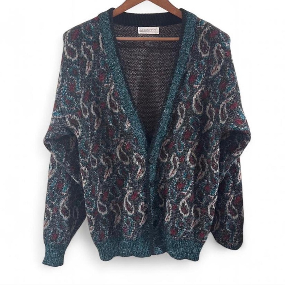 VTG 80s J.J. Cochran Paisley Cardigan Sweater Size Men’s Large